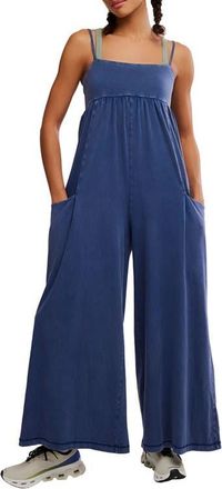 Free People FP Movement Hot Shot Strappy Stretch Cotton Jumpsuit in Navy at Nordstrom, Size X-Large