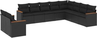 vidaXL Vidaxl - Set De Sof&aacute;s De Jard&iacute;n 10 Pzas Cojines Rat&aacute;n Sint&eacute;tico Negro