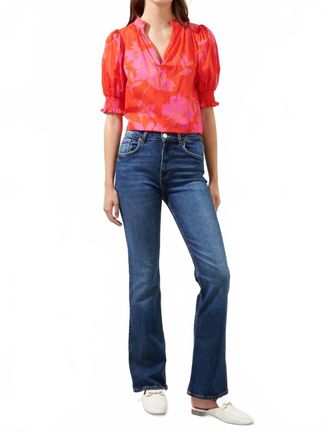 Sugarlips Maylene Mile Floral Split Neck Top In Cherry Fuchsia