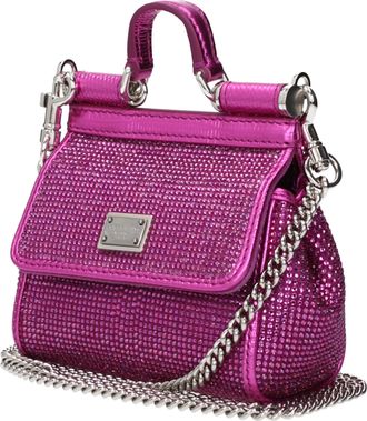 Dolce & Gabbana Womens Rhinestone-Embellished Satin Shoulder Bag Pink