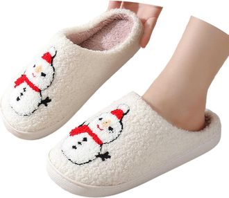 Generic Cozy Winter Snowman Slippers for Women and Men Soft Sole Indoor Outdoor Warm Fleece Lined Comfortable Shoes Novelty Fluffy Flip Flop Ladies Gifts