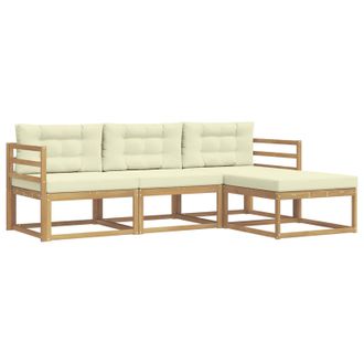 vidaXL Conjunto De Sof&aacute;s De Exterior 4 Pcs Blanco Y Crema Poli&eacute;ster Vidaxl