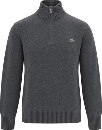 Lacoste Half-Zip High-Neck Sweater in Brushed Wool with Ribbed Accents
