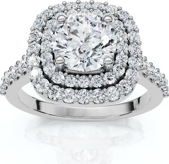 Pompeii3 2 1/4 Ct Diamond Cushion Halo Engagement Ring 14k White Gold Lab grown