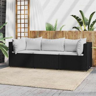 vidaXL Set De Muebles De Jard&iacute;n 3 Pzas Y Cojines Rat&aacute;n Sint&eacute;tico Negro Vidaxl