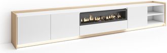 Skraut Home Skraut Home - Mueble Tv, Televisi&oacute;n, Muebles De Sal&oacute;n, Almacenaje, 310x37x50cm, Para Tv Hasta 80, Chimenea El&eacute;ctrica, Led, Estilo Moderno, Blanco Y Ro