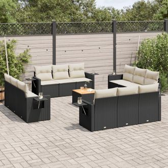 vidaXL Set De Sof&aacute;s De Jard&iacute;n Y Cojines 13 Pzas Rat&aacute;n Sint&eacute;tico Negro Vidaxl