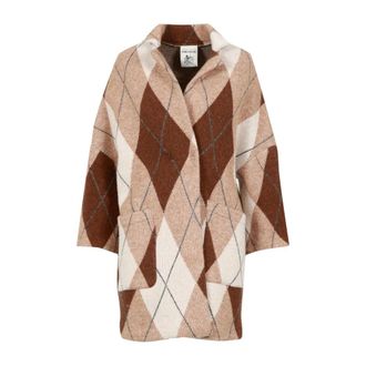 Semicouture Cardigans, female, Multicolor, Size: XS Diamond Pattern Wool-Blend Coat