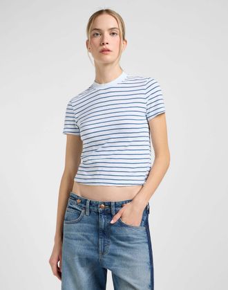 Lee T-Shirt LEE Lee T-Shirt Cropped Tee, Damen, Gr. XS, weiss (wei&szlig;), Obermaterial: 100% Baumwolle CO., Shirts T-Shirt