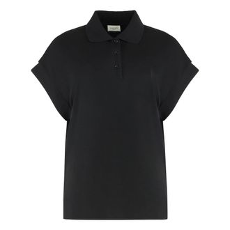 Saint Laurent Polo Shirts, female, Black, Size: M Cassandre Polo in Piqu&eacute;