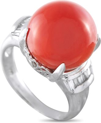 Luxury Bazaar Platinum 0.30ct Diamond and Coral Ring MF05-062625