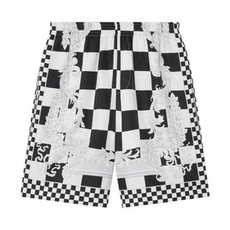 Versace Casual Shorts, male, Multicolor, L, Barocco Print Silk Checkerboard Shorts