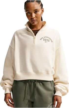 Nike Studio Fleece 1/4-Zip Cropped Top - Dames - Sport - Beige - Maat: M Fleece