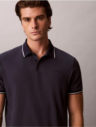 Calvin Klein Mens Liquid Touch Tipping Stripe Polo Shirt - Blue - 2XL