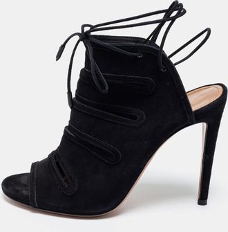 Aquazzura Black Suede Sloane Cut Out Tie Up Sandals