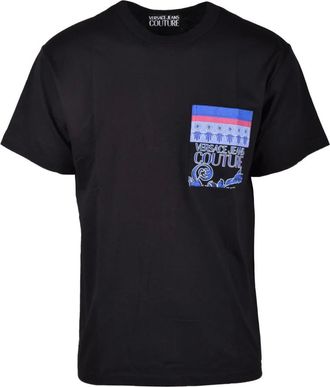 Versace Jeans Couture Tops, Heren, Zwart, L, Katoen, Katoenen T-shirt met Stijlvol Ontwerp