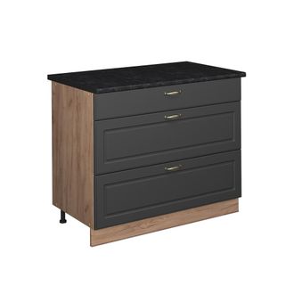 Vicco Mueble Bajo De Cocina Fame-line, Antracita-oro Landhaus/roble Dorado, 100 Cm, Et Antracita, Vicco