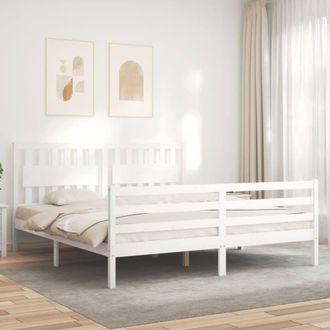 Berkfield Home Beautiful Bed Frame with Headboard White Super King Size Solid Wood