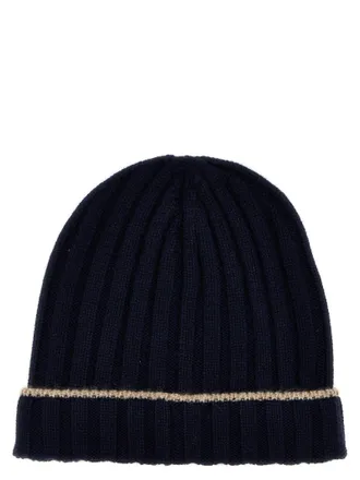 Brunello Cucinelli Ribbed Cashmere Beanie - Navy