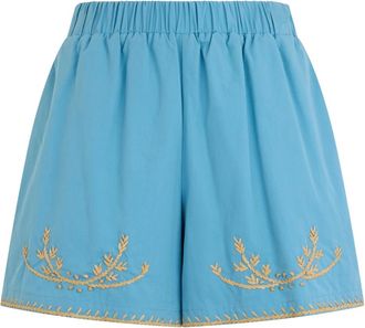 Red Valentino High-Waist Pleated Shorts - Dames - Korte Broeken - Blauw - 3XS - Katoen - Korte Broeken