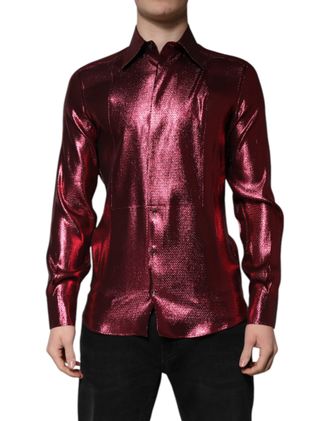Dolce & Gabbana Metallic Red Cotton GOLD Dress Formal Mens Shirt