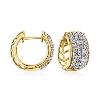Ross-Simons Pave Lab-Grown Diamond Hoop Earrings in 18kt Gold Over Sterling