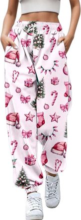 Generic Christmas Joggers for Women UK Funny Graphic Print Holiday Sweatpants High Waist Baggy Trousers Oversized Xmas Drawstring Jogging Pants Ladies Gym Wal
