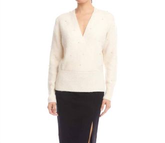 Karen Kane Pearl Wrap Sweater - Plus In Cream