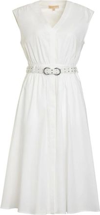Michael Kors Kleedjes, Dames, Wit, L, Katoen, Stretch Katoen Poplin Midi-jurk met Riem