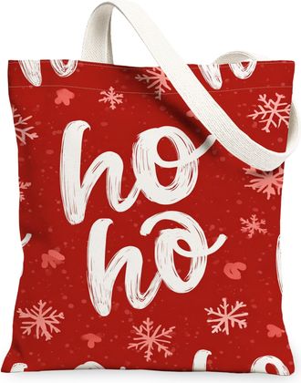Generic Christmas Snowflakes Canvas Tote Bags, Holiday Pattern Reusable Grocery Bags, Winter Vintage Lightweight Washable Shoulder, Red, 13x15 Inch