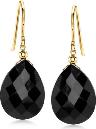 Ross-Simons Onyx Drop Earrings in 10kt Yellow Gold