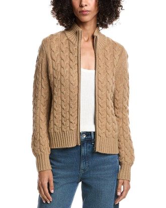 Fort&eacute; Cashmere Cable Zip Wool & Cashmere-Blend Cardigan
