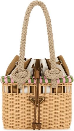 Prada Natural Wicker Mini Bucket Bag
