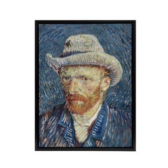 Artery8 Self Portrait Grey Felt Hat Van Gogh Black Framed Canvas Wall Art in Blue | Size: W24 x H32