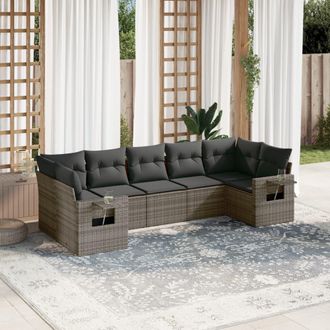 vidaXL Vidaxl - Set De Sof&aacute;s De Jard&iacute;n 7 Piezas Con Cojines Rat&aacute;n Pe Gris