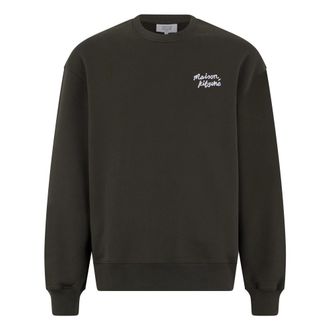 Maison Kitsun&eacute; Sweatshirts, male, Gray, Size: XL Cotton Crew Neck Sweater