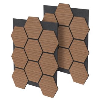 ML Design Ml-design - 2x Paneles Ac&uacute;sticos Hexagonales 66,5x81x2cm 1 M&sup2; Mdf Tratamiento De Insonorizaci&oacute;n Teca Aislamiento F&oacute;nico De Pared Puerta Techo Absorben