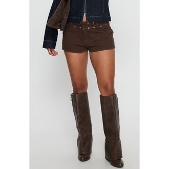 Princess Polly Reno Grommet Cotton Denim Shorts in Brown Wash at Nordstrom, Size 12