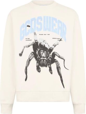 GCDS Gcds, Hoodies & sweatvesten, Heren, Wit, S, Katoen, Spin Grafische Sweater met ronde hals