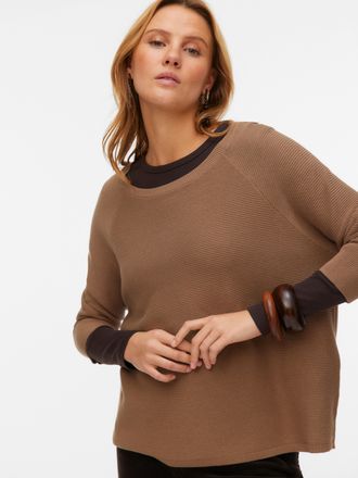 Vero Moda Strickpullover VERO MODA VMNEW NORA 3/4 BOATNECK PULLOVER NOOS, Damen, Gr. XL, caribou, Strick, Obermaterial: 100% Baumwolle, unifarben, regular fit n