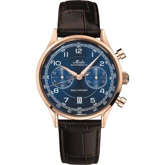 Mido Multifort Patrimony Chronograph Leather Strap Watch in Blue at Nordstrom
