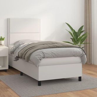 vidaXL Vidaxl - Cama Box Spring Con Colch&oacute;n Cuero Sint&eacute;tico Blanco 90x190 Cm