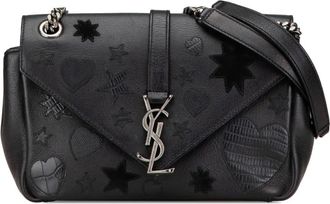 Saint Laurent Borsa a tracolla Heart Patchwork media con monogramma e catena 2010-2024 - Nero