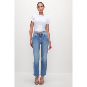 Good American Womens Always Fits Good Legs Straight Jeans | Extra Stretch, Flat Tummy Tech, Gap-Proof Waistband | Indigo, Size 28-32 Plus | G