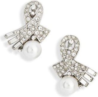 Kenneth Jay Lane Faux Pearl & Crystal Stud Earrings in Silver at Nordstrom Rack