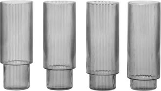 Ferm Living Ripple Longdrink-Gl&auml;ser, smoked grey (4er-Set)