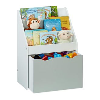Relaxdays Relaxdays - Estanter&iacute;a Infantil Con 3 Baldas, Caja Con Ruedas, 70x50,5x28cm, Organizador Juguetes Estrecho, Blanco Y Gris