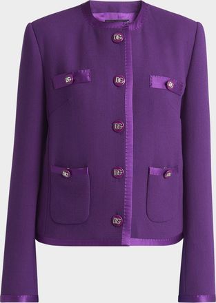 Dolce & Gabbana Satin-Trim Wool Crepe Collarless Jacket
