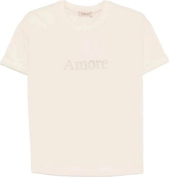 Twinset Jersey T-Shirt met Borduursel - Dames - T-shirts - Beige - XS - Katoen - Tops
