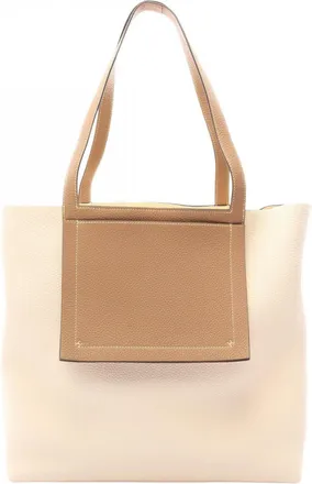 Herm&egrave;s Brown Ivory Taurillon Clemence Leather Handbag Tote Bag (Pre-Owned)